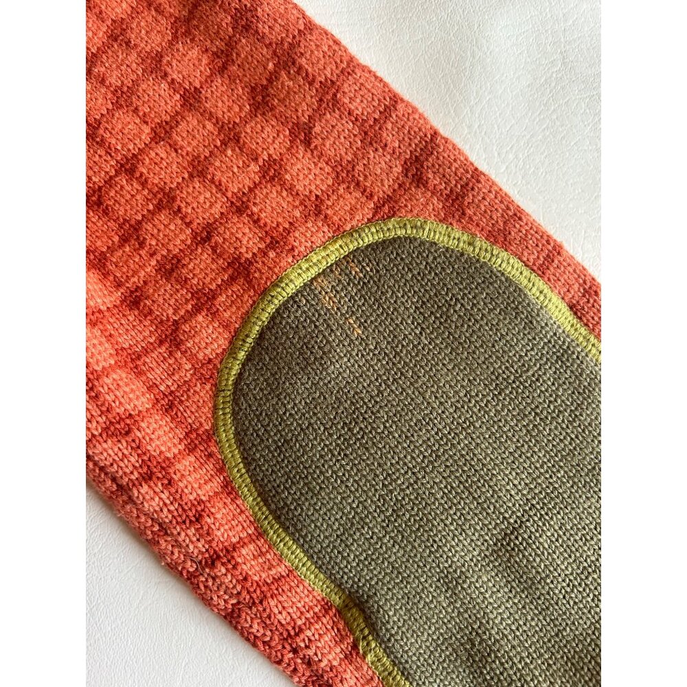 Talbots Womens Cardigan Sweater L Orange/Green Checkered Pattern Elbow patches - Picture 9 of 10